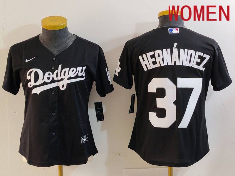 Women Los Angeles Dodgers #37 Hernandez Black Nike Game 2024 MLB Jersey style 726->women mlb jersey->Women Jersey